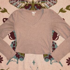 V-Neck Long Sleeve Crop Top